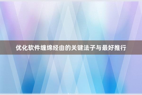 优化软件缠绵经由的关键法子与最好推行